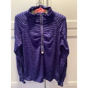 ATHLETA Womens Stripe 1/4 Zip Elite Hoodie Sz L Purple